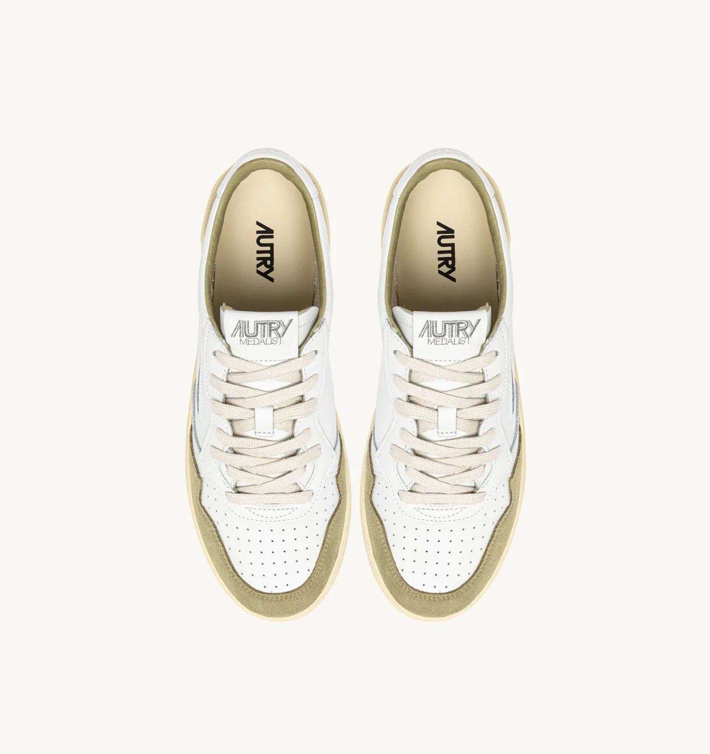 BASKETS MEDALIST LOW EN CUIR BLANC ET DAIM GRAY GREEN